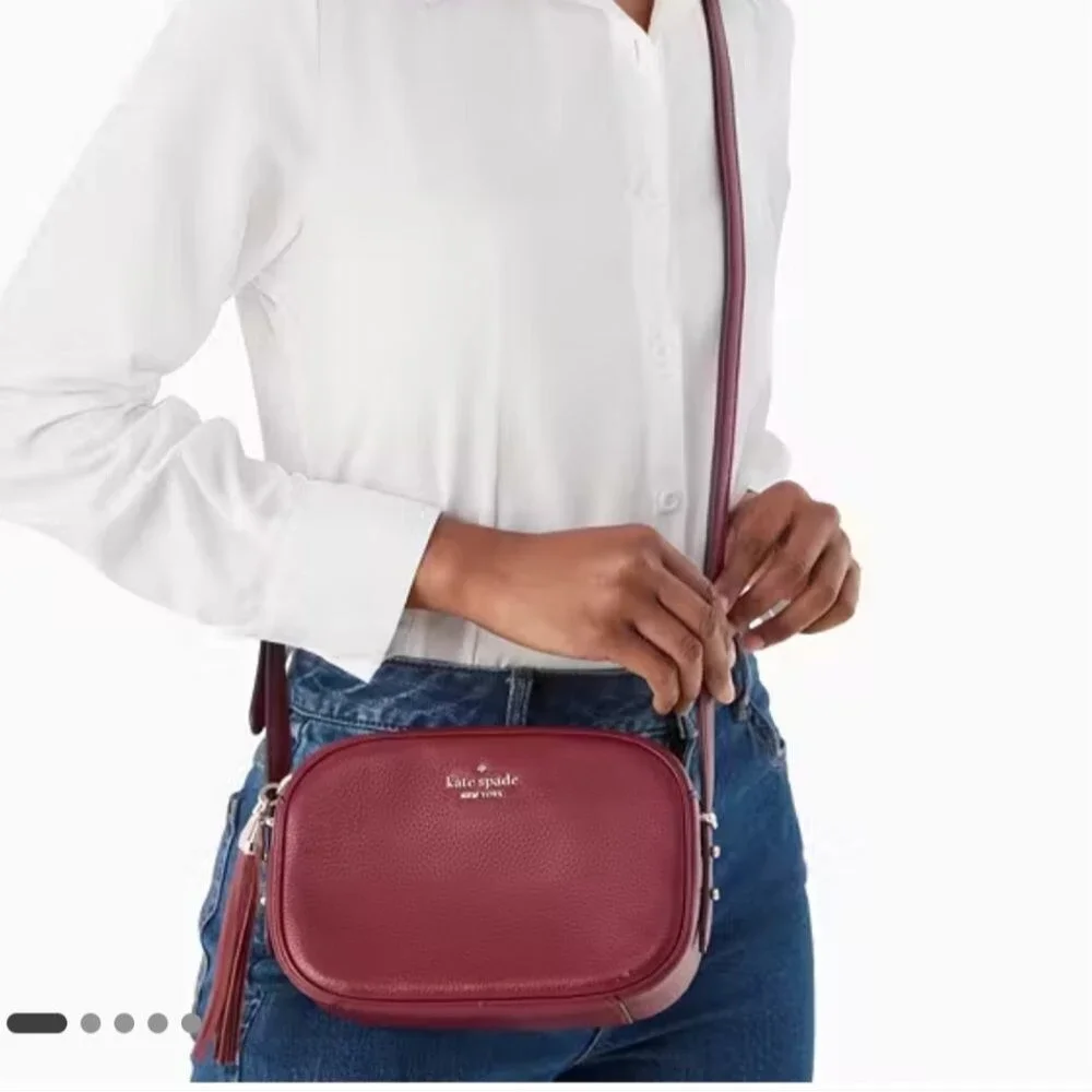 Kate Spade NY Kourtney Burgundy/Maroon/Wine Leather Camera Crossbody Bag